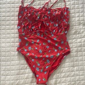 J. Crew Red Floral One Piece Swimsuit